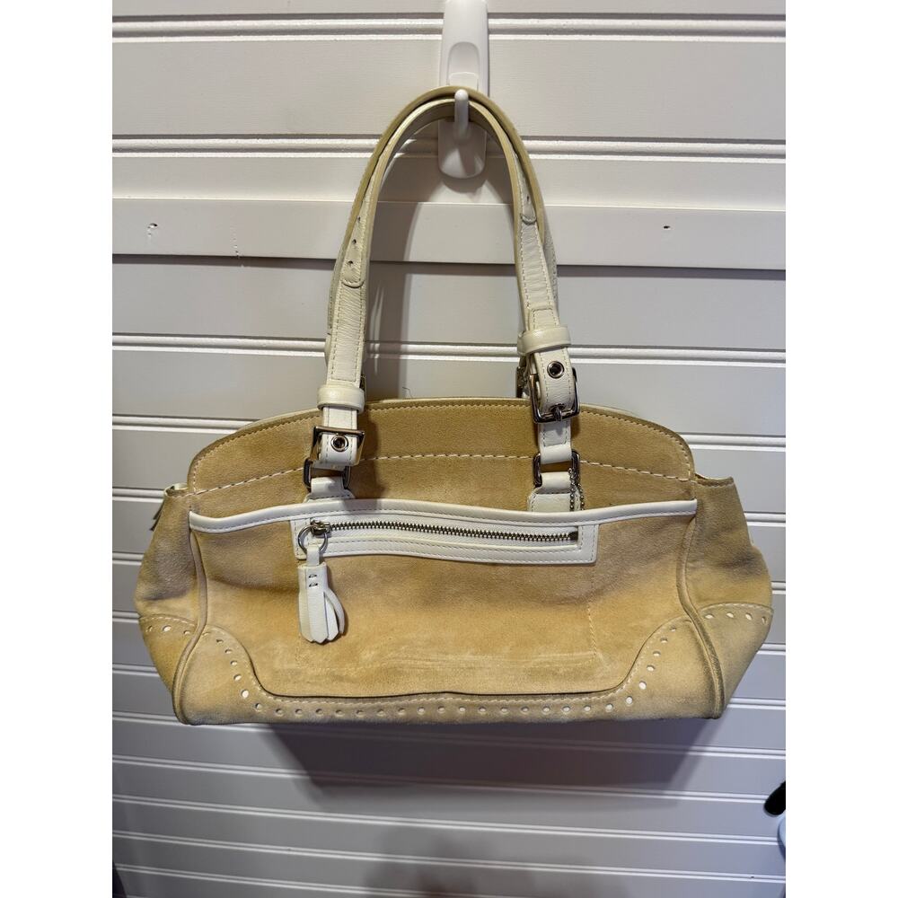 VTG Coach Yellow/Tan Suede with White Leather Trim Hampton Bag Style J04S-5081